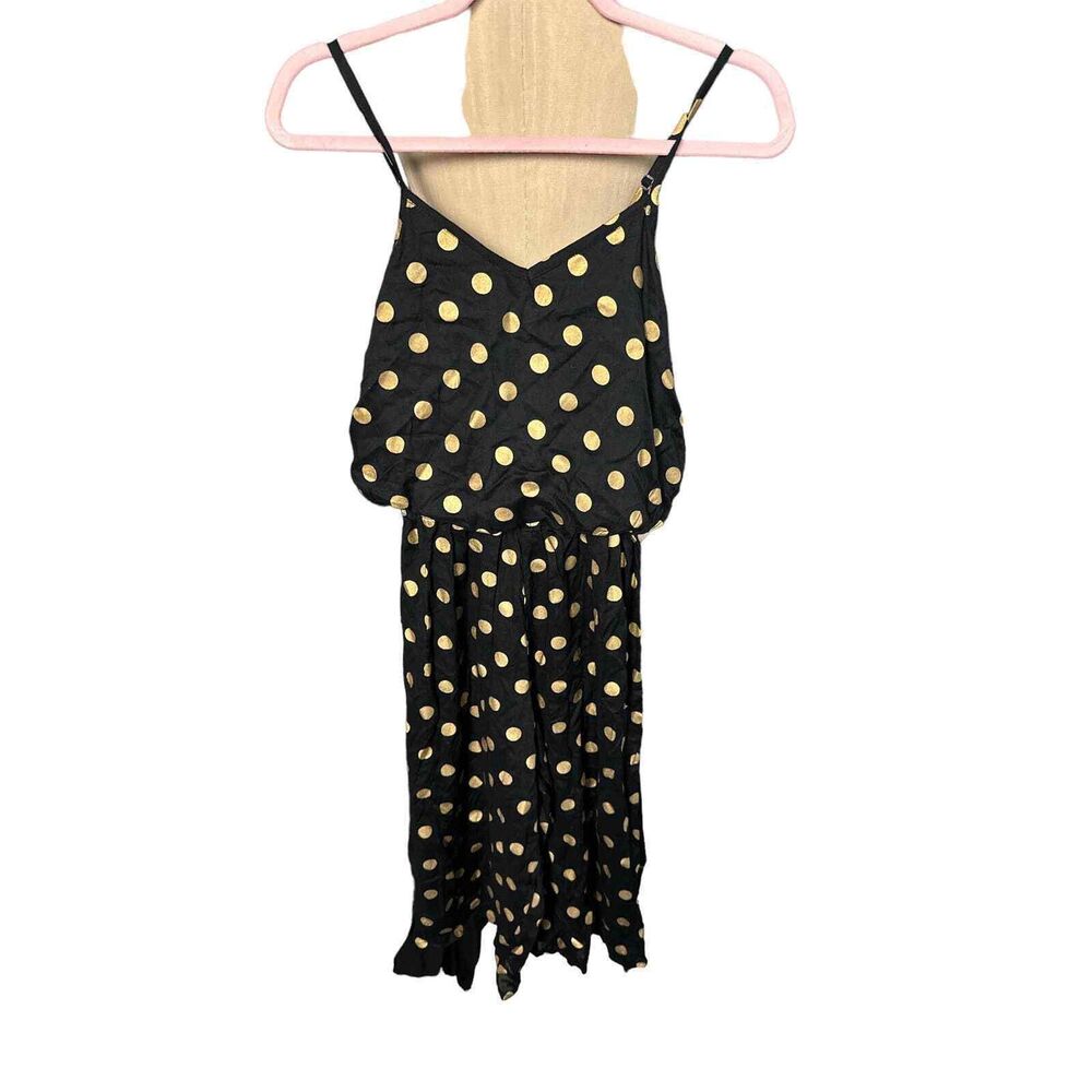 Cassee's Black & Gold Polka Dot Cropped Wide Leg Jumpsuit NWT Petite Small